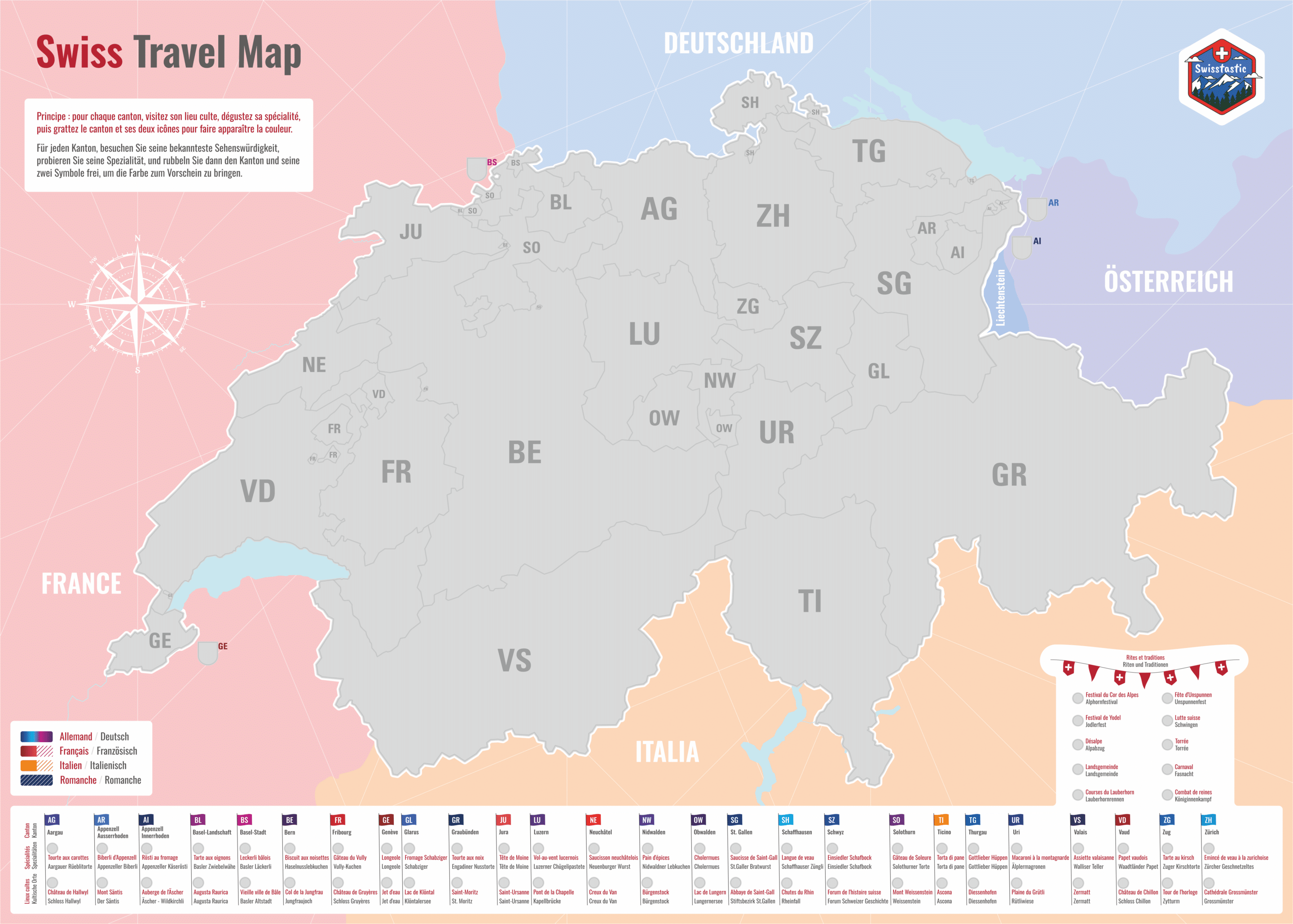 Swiss Travel Map - Avec la surface à gratter